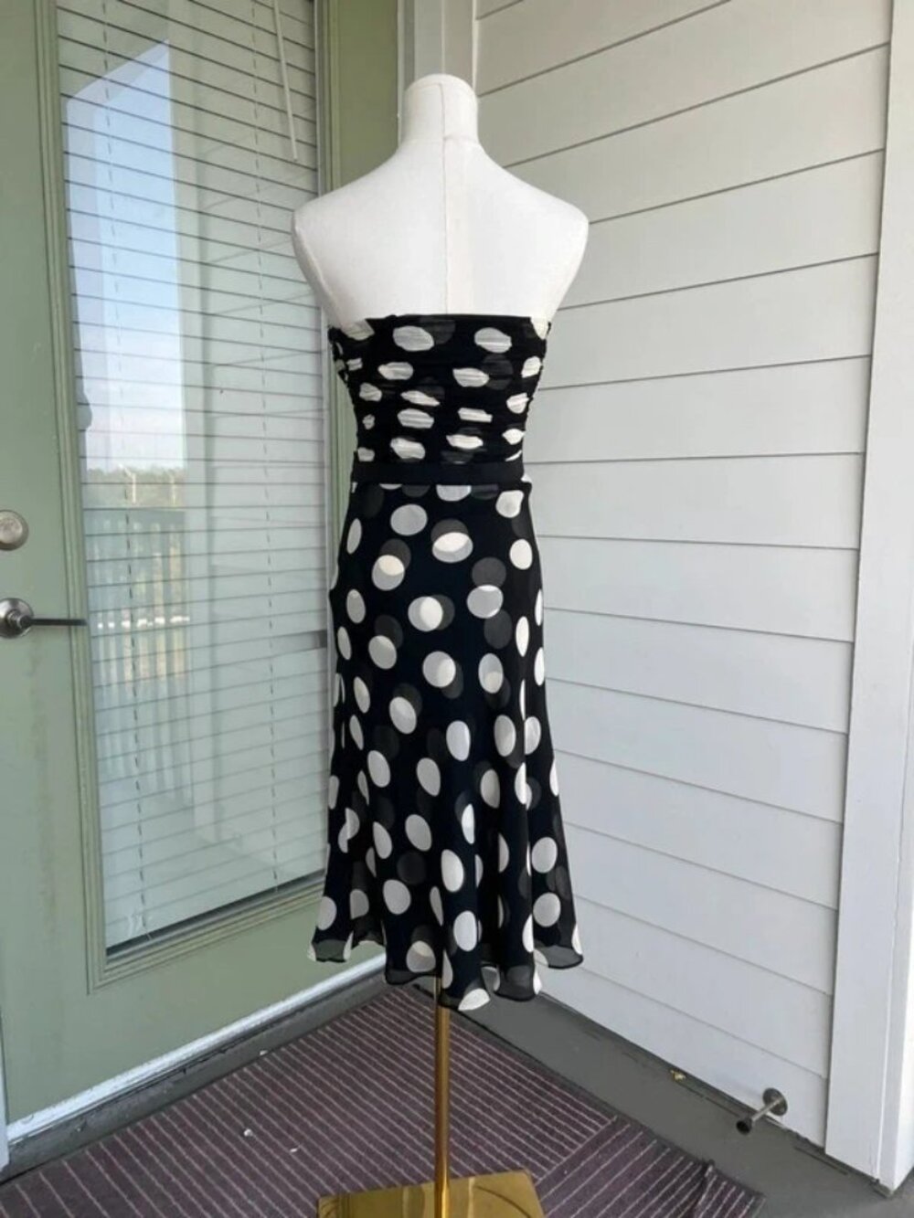 Vintage silk chiffon strapless polka dot dress - Picture 3 of 3
